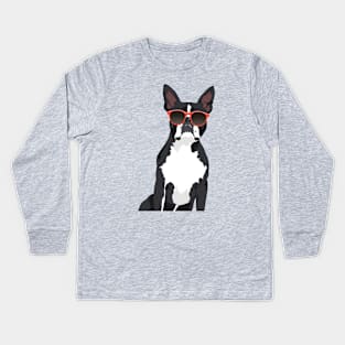 Cool Hipster Black and White Boston Terrier T-Shirt for Dog Lovers Kids Long Sleeve T-Shirt